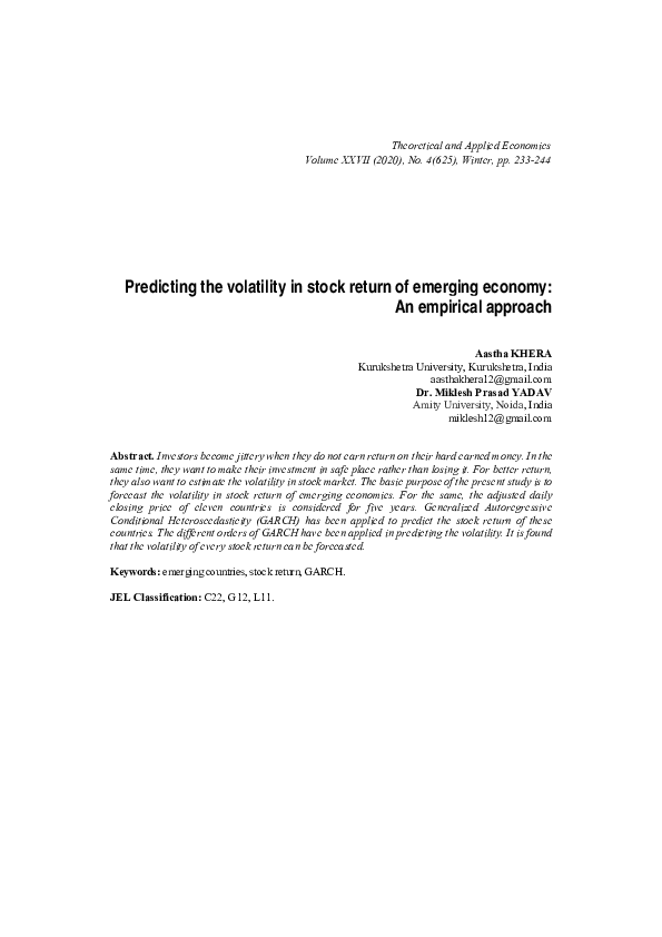 (PDF) Predicting the volatility in stock return of emerging economy: An ...