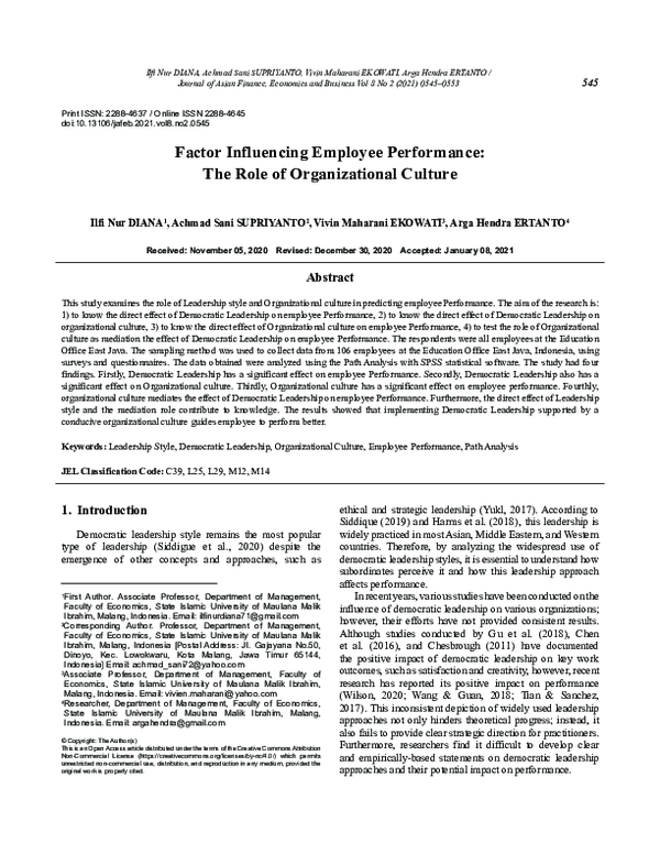 (PDF) Factor Influencing Employee Performance: The Role of ...