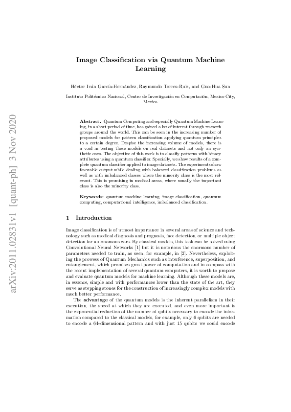 (PDF) Image Classification via Quantum Machine Learning