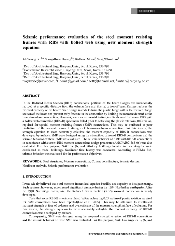 (PDF) Seismic performance evaluation of the steel moment resisting ...