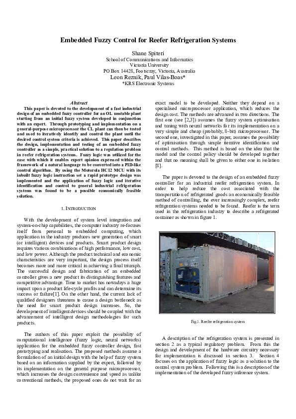 (PDF) Embedded Fuzzy Control for Reefer Refrigeration Systems