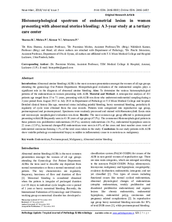 (PDF) Histomorphological spectrum of endometrial lesion in women ...