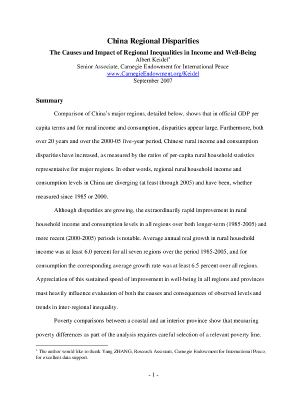 (PDF) China Regional Disparities - The Causes and Impact of Regional ...