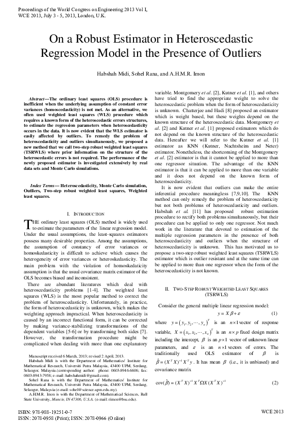 (PDF) On a robust estimator in heteroscedastic regression model in the ...