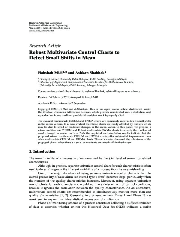 (PDF) Robust Multivariate Control Charts to Detect Small Shifts in Mean
