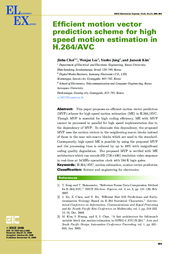 (PDF) Efficient motion vector prediction scheme for high speed motion ...