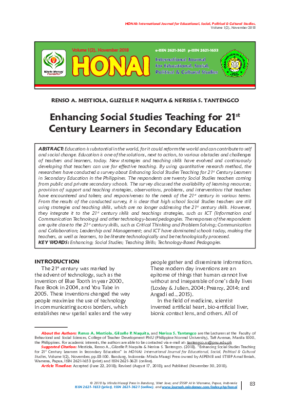 (PDF) Enhancing Social Studies Teaching for 21st Century Learners in Secondary Education