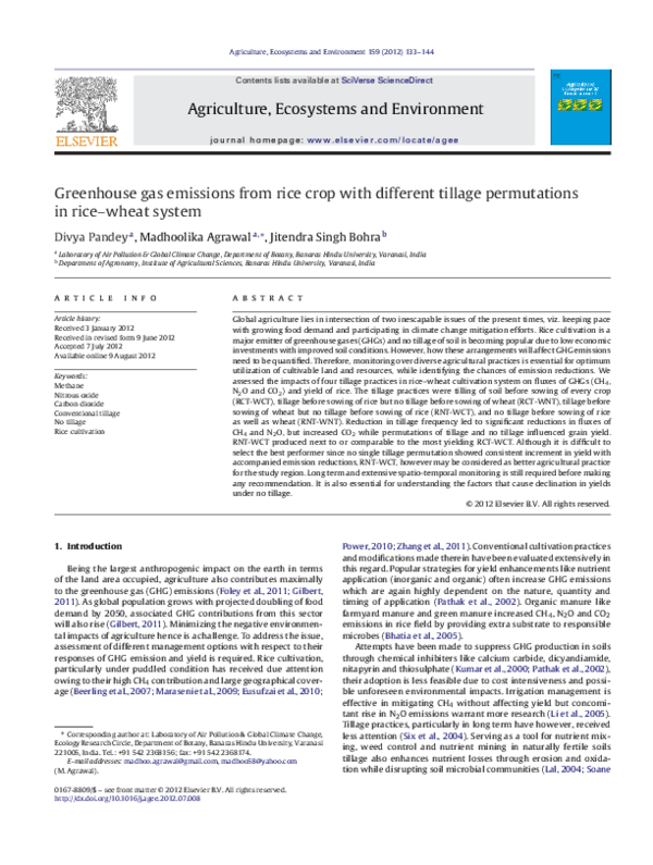 (PDF) Greenhouse gas emissions from rice crop with different tillage ...