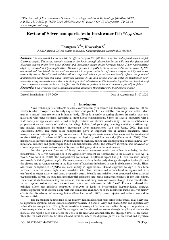 (PDF) Review of Silver nanoparticles in Freshwater fish “Cyprinus carpio”