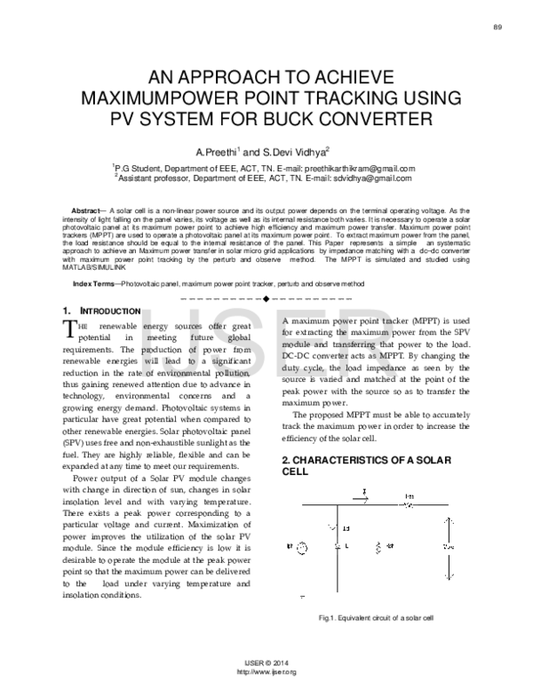 (PDF) An Approach to Achieve Maximumpower Point Tracking Using PV ...