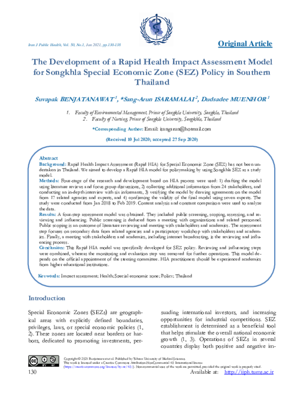 (PDF) The Development of a Rapid Health Impact Assessment Model for ...