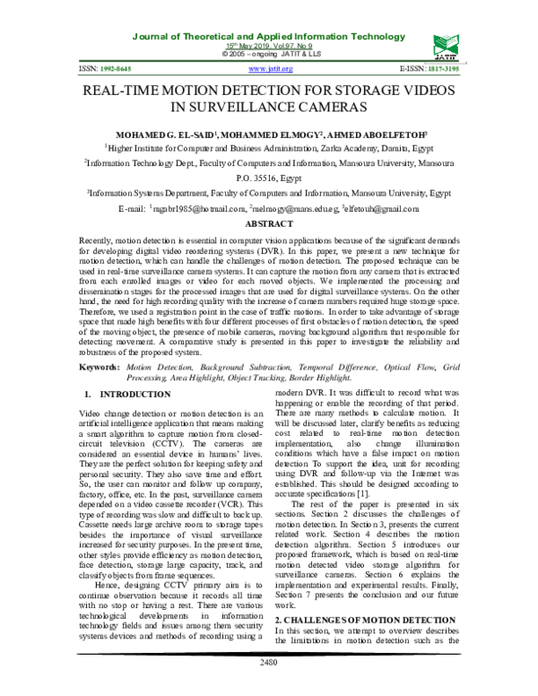 (PDF) Real-Time Motion Detection for Storage Videos in Surveillance Cameras