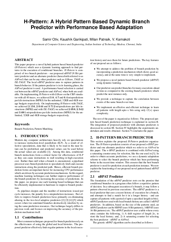 (PDF) H-Pattern: A Hybrid Pattern Based Dynamic Branch Predictor with ...