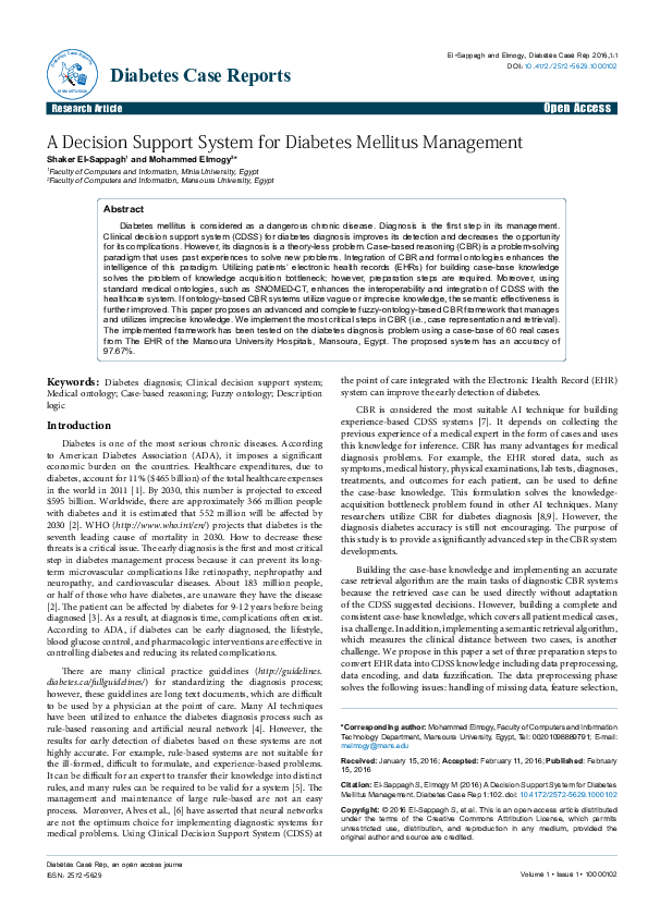 (PDF) A Decision Support System for Diabetes Mellitus Management