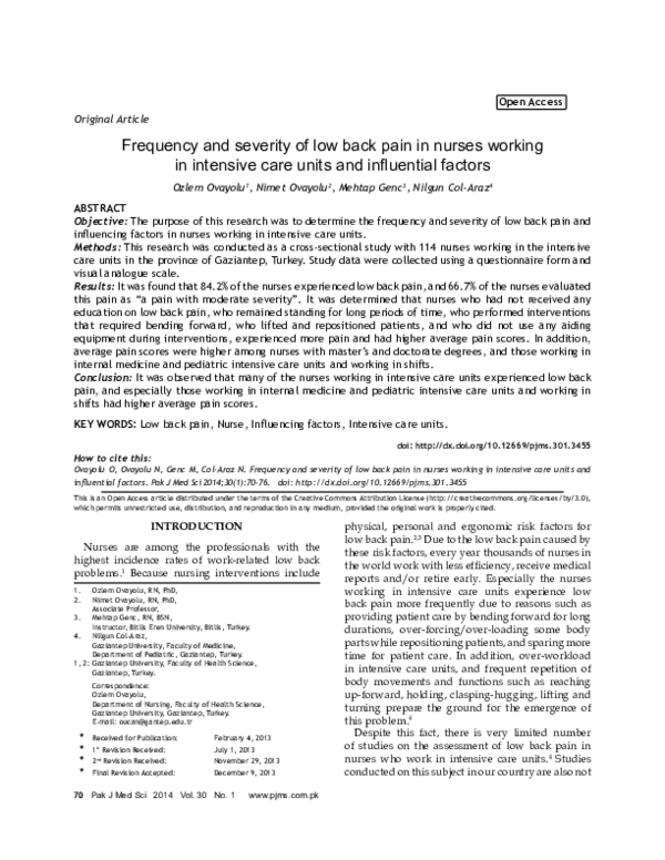 (PDF) Frequency and Severity of Low Back Pain in Nurses Working in ...