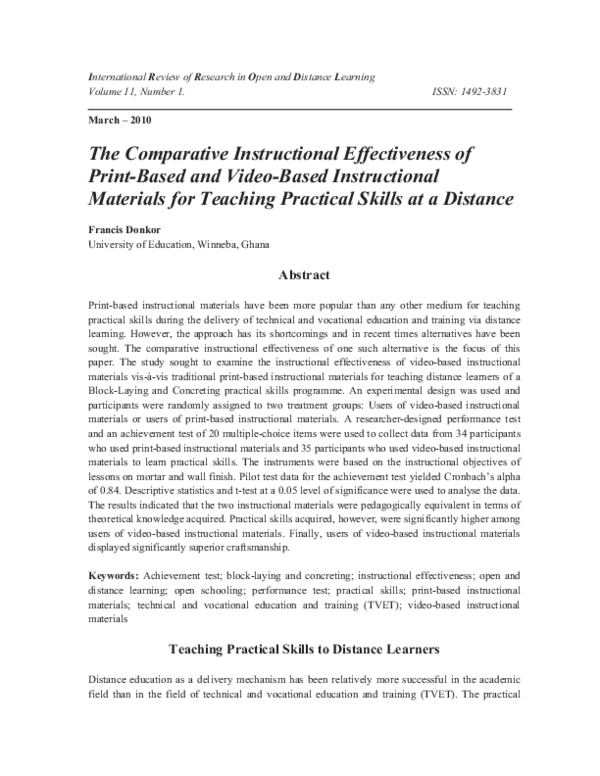 (PDF) The Comparative Instructional Effectiveness of Print-Based and ...