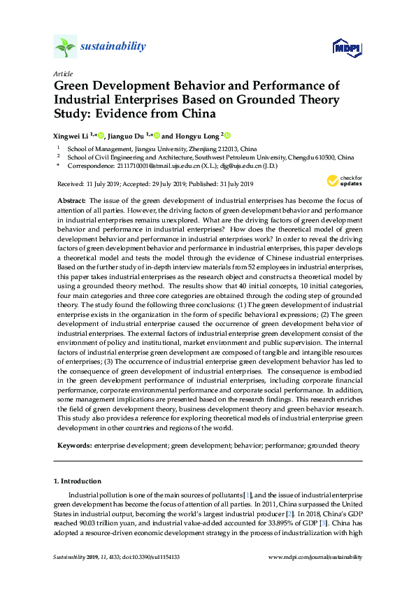 (PDF) Green Development Behavior and Performance of Industrial ...