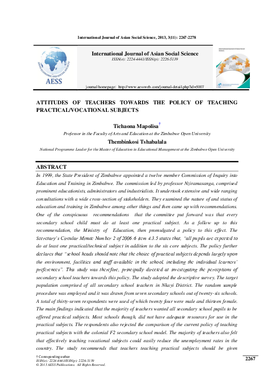 (PDF) Attitudes of Teachers towards the Policy of Teaching Practical ...