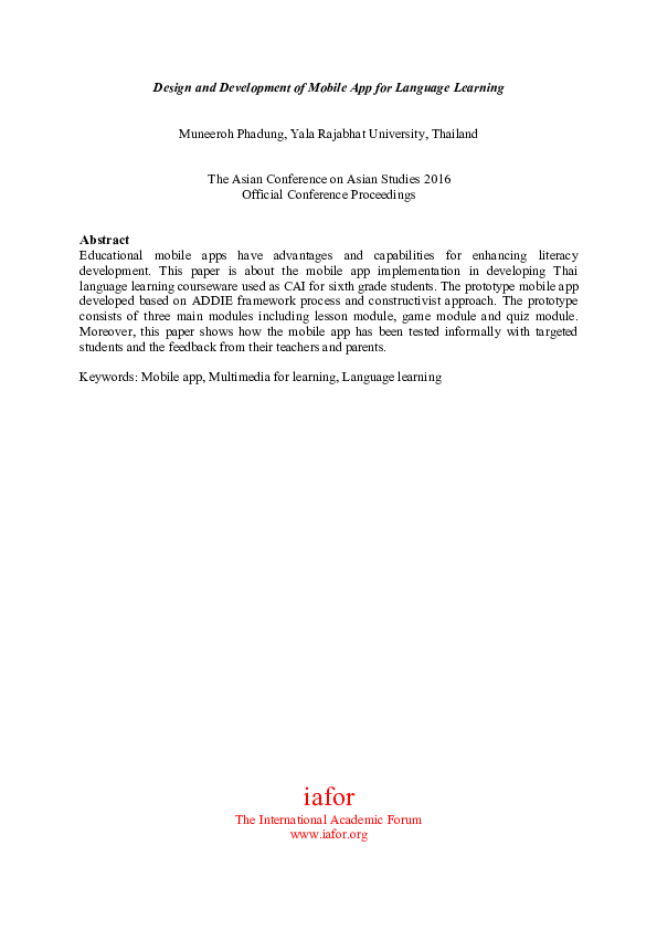 (PDF) Design and Development of Mobile App for Language Learning
