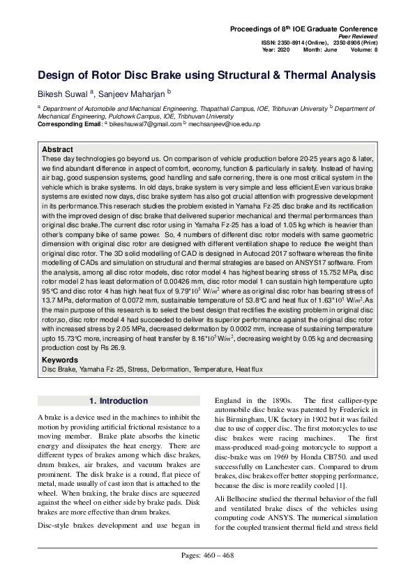 (PDF) Design of Rotor Disc Brake using Structural & Thermal Analysis
