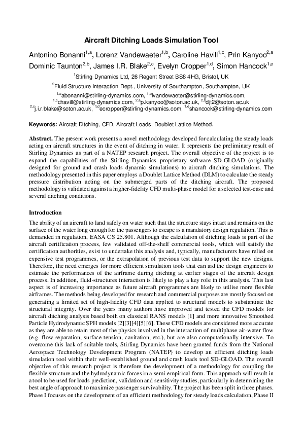 (PDF) Aircraft Ditching Loads Simulation Tool
