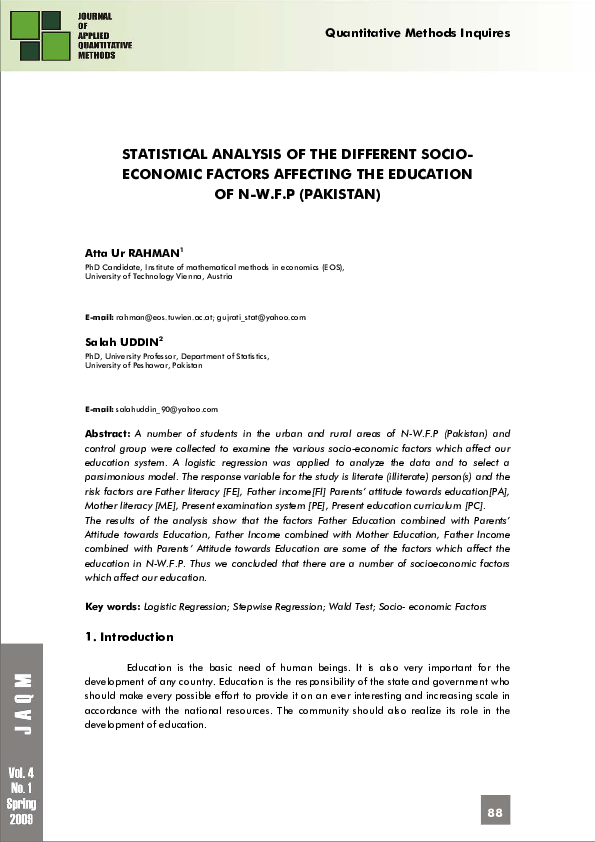 (PDF) Statistical Analysis of the Different Socio-Economic Factors ...