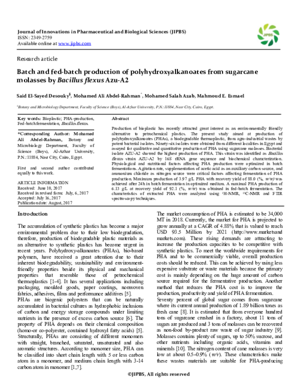 (PDF) Batch and fed-batch production of polyhydroxyalkanoates from ...