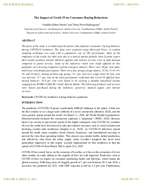 (PDF) The Impact of Covid-19 on Consumer Buying Behaviour