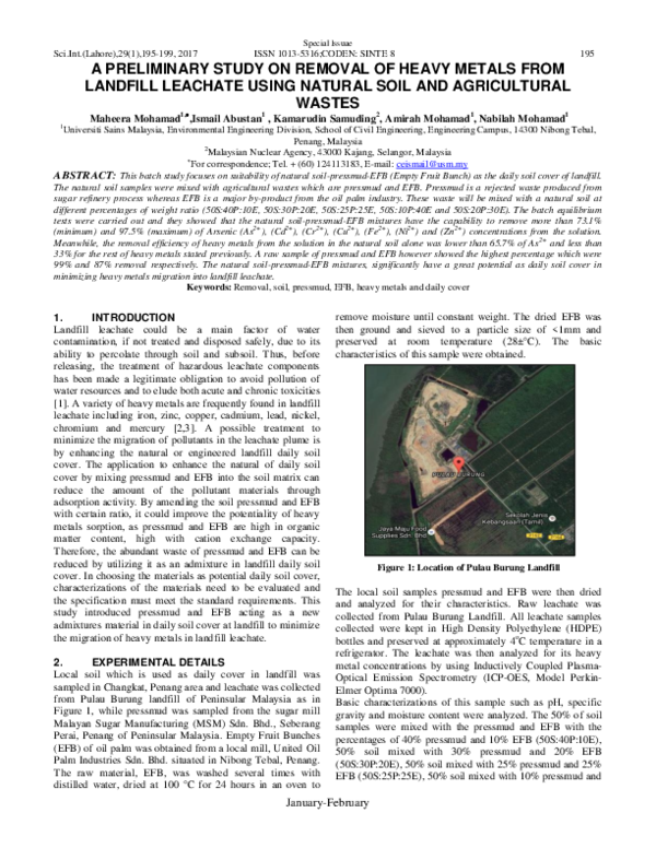 (PDF) A Preliminary Study on Removal of Heavy Metals from Landfill ...