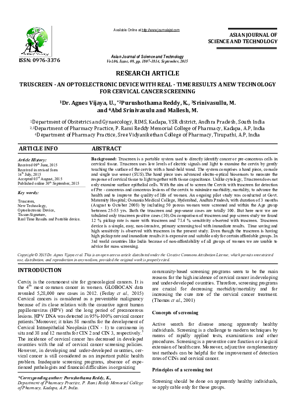 (PDF) Truscreen - an Optoelectronic Device with Real - Time Results a ...