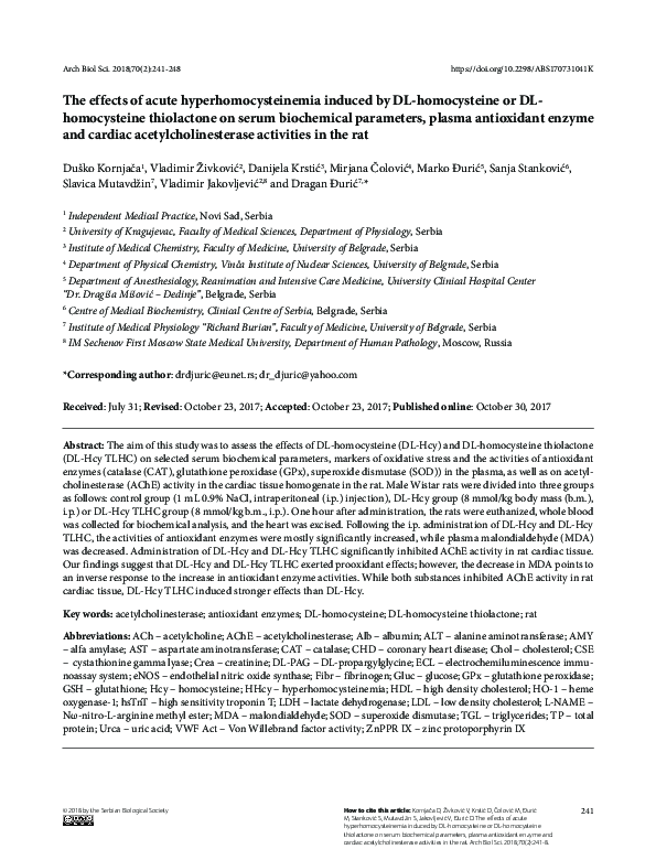(PDF) The effects of acute hyperhomocysteinemia induced by DL ...