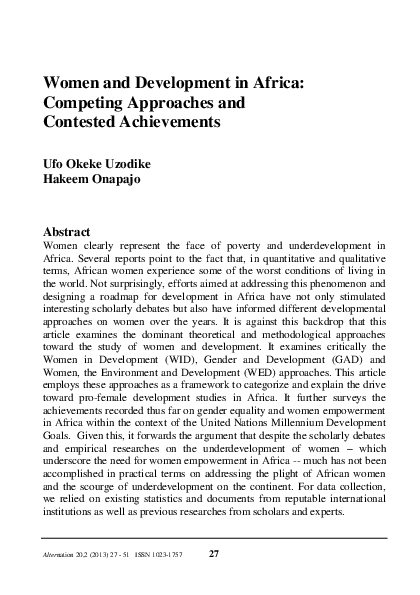 (PDF) Women and Development in Africa: Competing Approaches and ...