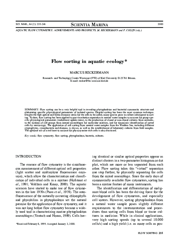 (PDF) Flow sorting in aquatic ecology