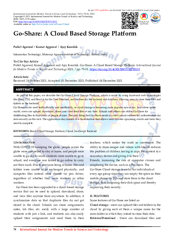 (PDF) Go-Share: A Cloud Based Storage Platform