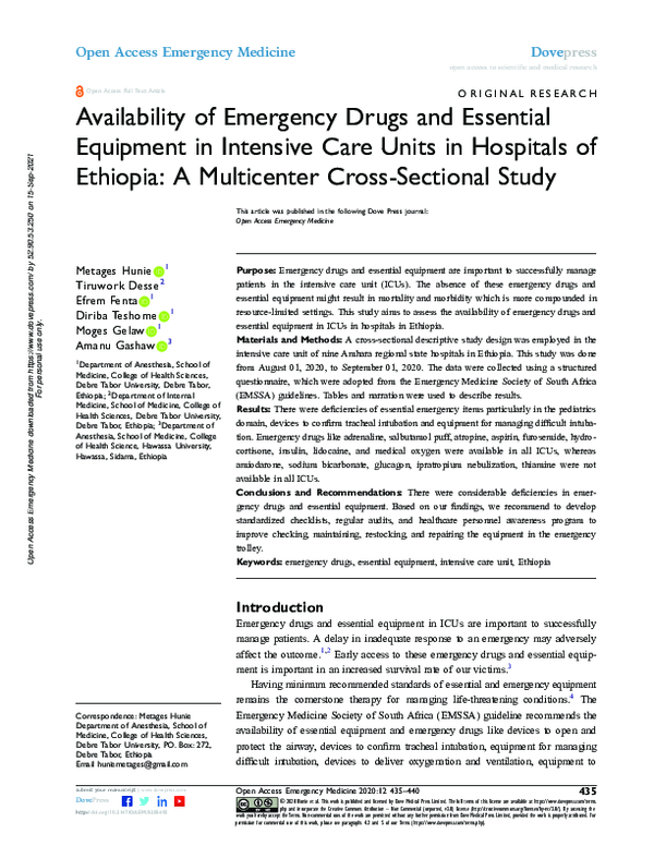 (PDF) Availability of Emergency Drugs and Essential Equipment in ...