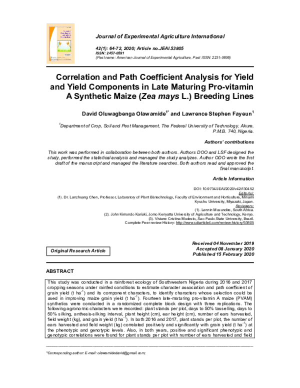 (PDF) Correlation and Path Coefficient Analysis for Yield and Yield ...