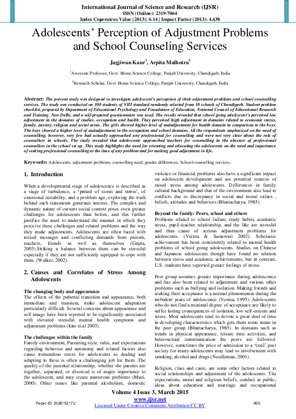 (PDF) Adolescents’ Perception of Adjustment Problems and School ...