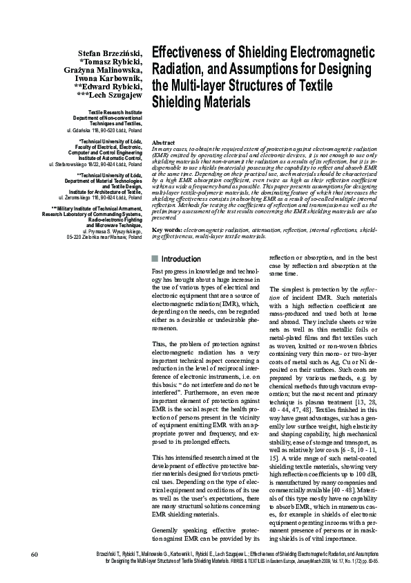 (PDF) Effectiveness of Shielding Electromagnetic Radiation, and ...