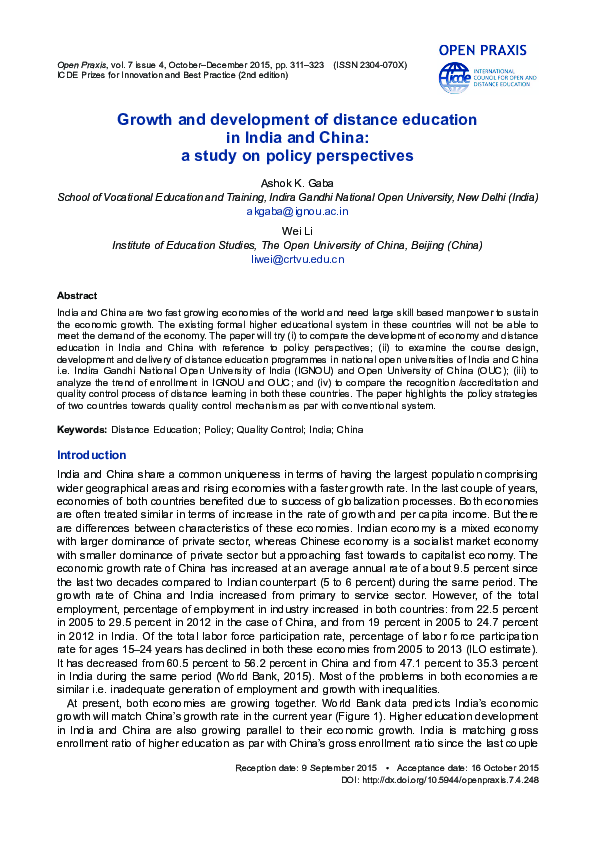 (PDF) Growth and Development of Distance Education in India and China ...
