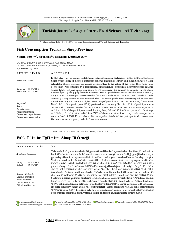 First page of “Balık Tüketim Eğilimleri, Sinop İli Örneği”