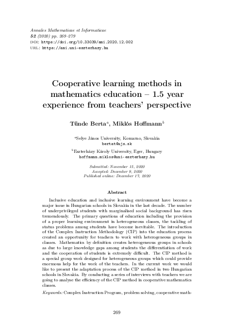 (PDF) Cooperative learning methods in mathematics education – 1.5 year ...