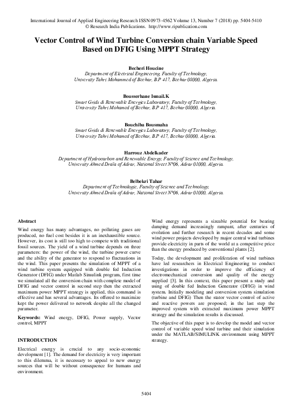 (PDF) Vector Control of Wind Turbine Conversion chain Variable Speed ...