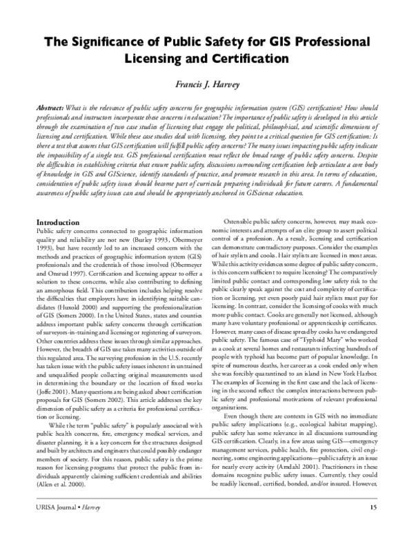 (PDF) The Significance of Public Safety for GIS Professional Licensing ...
