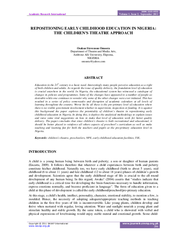 (PDF) Repositioning Early Childhood Education in Nigeria: The Children ...