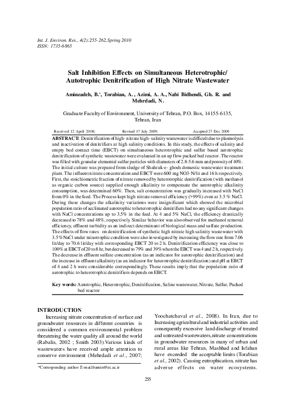 (PDF) Effect of Nitrite on Denitrification of Wastewater by Autotrophic ...