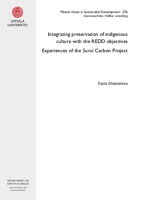 (PDF) Integrating preservation of indigenous culture with the REDD ...