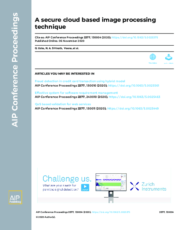 (PDF) A secure cloud based image processing technique