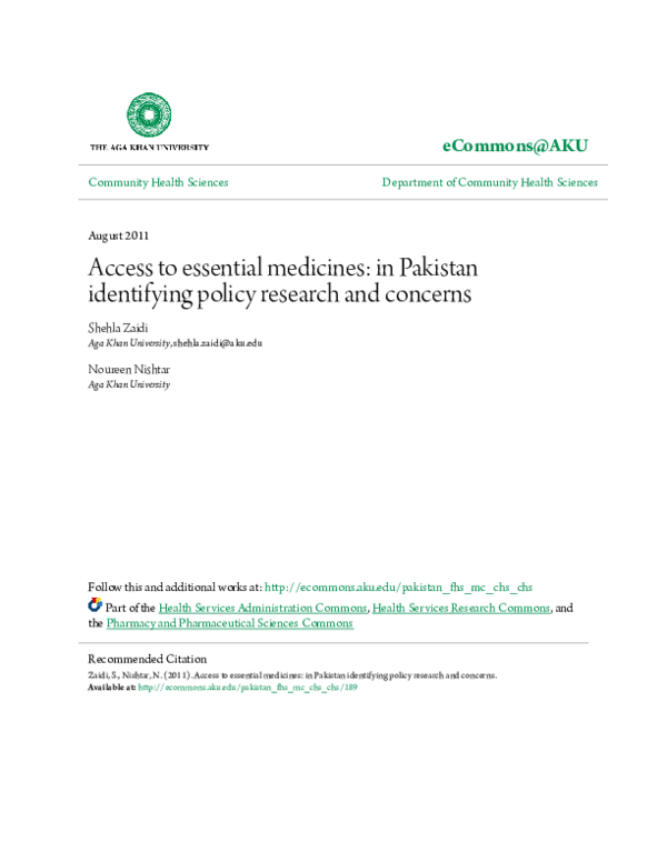 (PDF) Access to essential medicines: in Pakistan identifying policy ...