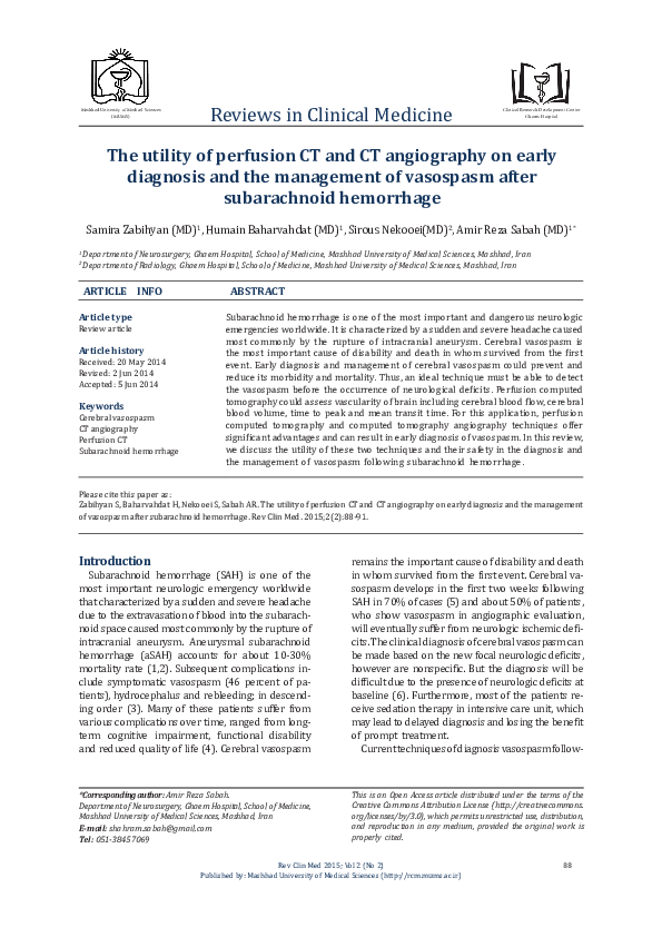 (PDF) The utility of perfusion CT and CT angiography on early diagnosis ...