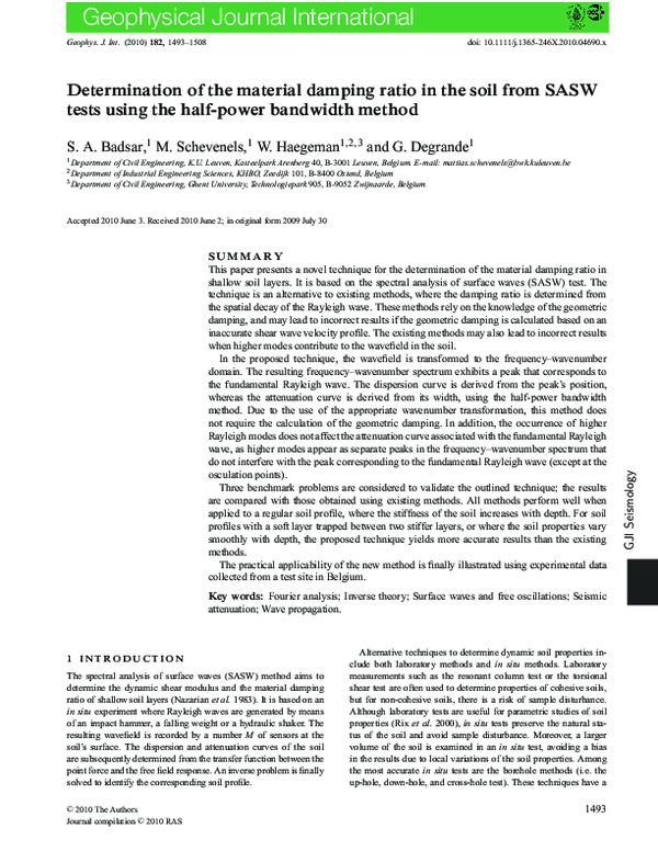 (PDF) Determination of the material damping ratio in the soil from SASW